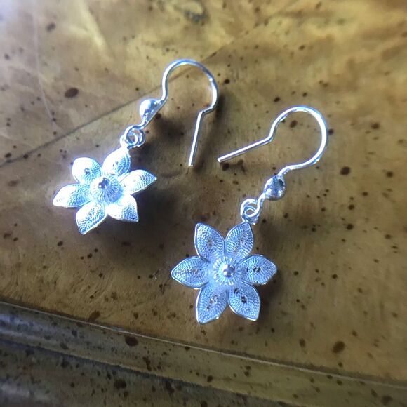 Sterling Silver Flower Earrings - Picture 2 of 6